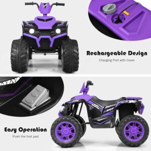 Costzon Kids ATV, 12V Battery Powered Electric Vehicle w/LED Lights, High & Low Speed, Horn, Music, USB, Treaded Tires, Ride on Car 4 Wheeler Quad for Boys & Girls Gift, Ride on ATV (Purple) - Image 3