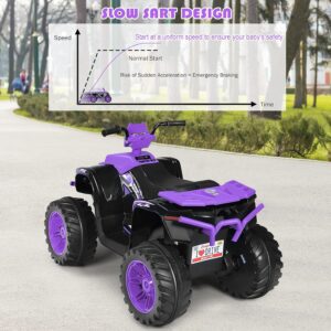 Costzon Kids ATV, 12V Battery Powered Electric Vehicle w/LED Lights, High & Low Speed, Horn, Music, USB, Treaded Tires, Ride on Car 4 Wheeler Quad for Boys & Girls Gift, Ride on ATV (Purple) - Image 4