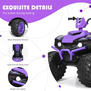 Costzon Kids ATV, 12V Battery Powered Electric Vehicle w/LED Lights, High & Low Speed, Horn, Music, USB, Treaded Tires, Ride on Car 4 Wheeler Quad for Boys & Girls Gift, Ride on ATV (Purple) - Image 5