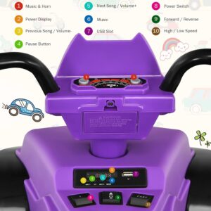 Costzon Kids ATV, 12V Battery Powered Electric Vehicle w/LED Lights, High & Low Speed, Horn, Music, USB, Treaded Tires, Ride on Car 4 Wheeler Quad for Boys & Girls Gift, Ride on ATV (Purple) - Image 6
