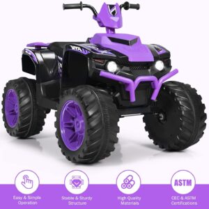 Costzon Kids ATV, 12V Battery Powered Electric Vehicle w/LED Lights, High & Low Speed, Horn, Music, USB, Treaded Tires, Ride on Car 4 Wheeler Quad for Boys & Girls Gift, Ride on ATV (Purple) - Image 7