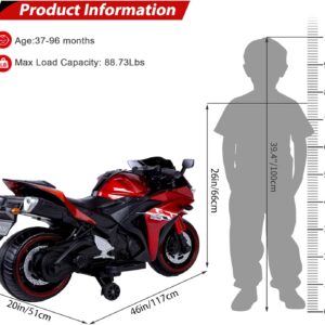 12V Electric Ride On Motorcycle for Kids, Training Wheels, Full Hand Drive Motorbike Toy, Perfect for Boys and Girls (3-8 Yrs) (RED) - Image 3