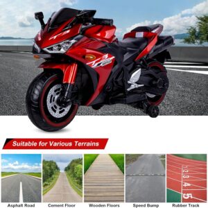12V Electric Ride On Motorcycle for Kids, Training Wheels, Full Hand Drive Motorbike Toy, Perfect for Boys and Girls (3-8 Yrs) (RED) - Image 4