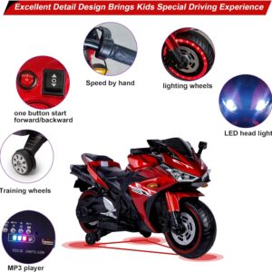 12V Electric Ride On Motorcycle for Kids, Training Wheels, Full Hand Drive Motorbike Toy, Perfect for Boys and Girls (3-8 Yrs) (RED) - Image 5