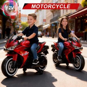 12V Electric Ride On Motorcycle for Kids, Training Wheels, Full Hand Drive Motorbike Toy, Perfect for Boys and Girls (3-8 Yrs) (RED) - Image 8