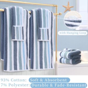 Waffle Towels for Bathroom - Quick Dry | Thick | Lightweight | 500GSM, 2 Large Bath 28"x52", 4 Hand 16"x27", Cotton Polyester Blend Towels, Shower Towel with Hanging Loops, Blue Gray Stripe and White - Image 3