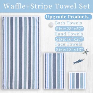 Waffle Towels for Bathroom - Quick Dry | Thick | Lightweight | 500GSM, 2 Large Bath 28"x52", 4 Hand 16"x27", Cotton Polyester Blend Towels, Shower Towel with Hanging Loops, Blue Gray Stripe and White - Image 4