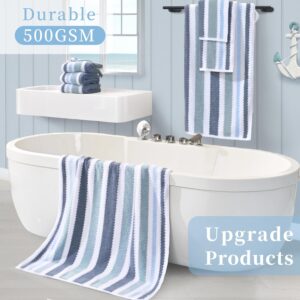 Waffle Towels for Bathroom - Quick Dry | Thick | Lightweight | 500GSM, 2 Large Bath 28"x52", 4 Hand 16"x27", Cotton Polyester Blend Towels, Shower Towel with Hanging Loops, Blue Gray Stripe and White - Image 5