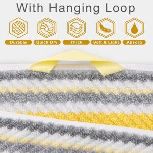 Bath Towels with Hanging Loops, 3PC Striped Towels - 100% Cotton, Quick Dry, Soft, Absorb & Lightweight, 1 Bath 28"x52", 1 Hand 16"x27", 1 Washcloth 13"x13", Shower Towel Decorative Set, Yellow + Gray - Image 2