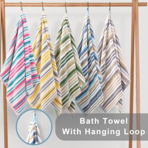 Bath Towels with Hanging Loops, 3PC Striped Towels - 100% Cotton, Quick Dry, Soft, Absorb & Lightweight, 1 Bath 28"x52", 1 Hand 16"x27", 1 Washcloth 13"x13", Shower Towel Decorative Set, Yellow + Gray - Image 6