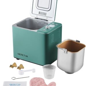 Neretva Bread Maker, 20-IN-1 2LB Bread Machine Dual Heater Bread Maker Machine Automatic with Nonstick Ceramic Pan, 15H Timer & 1H Keep Warm Set, Low Noise, Stainless Steel Breadmaker Recipe-Green - Image 2
