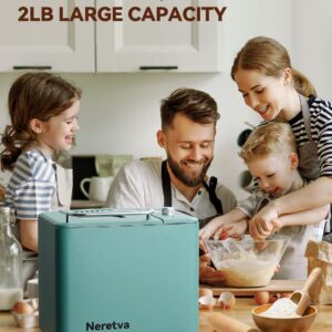 Neretva Bread Maker, 20-IN-1 2LB Bread Machine Dual Heater Bread Maker Machine Automatic with Nonstick Ceramic Pan, 15H Timer & 1H Keep Warm Set, Low Noise, Stainless Steel Breadmaker Recipe-Green - Image 4