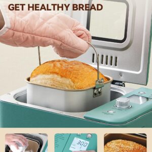 Neretva Bread Maker, 20-IN-1 2LB Bread Machine Dual Heater Bread Maker Machine Automatic with Nonstick Ceramic Pan, 15H Timer & 1H Keep Warm Set, Low Noise, Stainless Steel Breadmaker Recipe-Green - Image 5