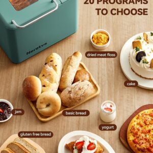 Neretva Bread Maker, 20-IN-1 2LB Bread Machine Dual Heater Bread Maker Machine Automatic with Nonstick Ceramic Pan, 15H Timer & 1H Keep Warm Set, Low Noise, Stainless Steel Breadmaker Recipe-Green - Image 7