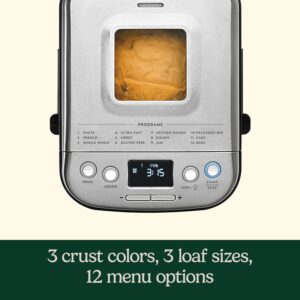 Cuisinart Bread Maker Machine, Stainless Steel Automatic Bread Machine with 12 Menu Options, 3 Loaf Sizes up to 2 Lb., 3 Crust Colors, Removable Nonstick Baking Pan & Kneading Paddle, CBK-110NAS - Image 4