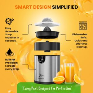 Eurolux Electric Orange Juicer, Sleek Effortless Citrus Juice Squeezer for Lemon, Lime, Grapefruit | Powerful Motor, Easy to Clean, Removable Dishwasher-Safe Parts - Image 8