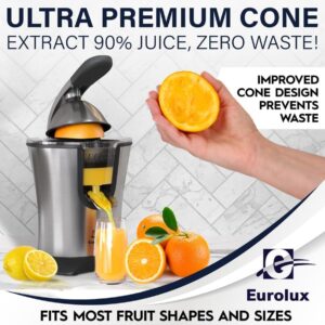 Eurolux Premium Electric Orange Juicer | Stainless Steel Citrus Squeezer With New Ultra-Powerful Motor and Soft Grip Handle for Effortless Juicing, Auto Shutoff, Dishwasher-safe Parts, Pulp Control - Image 4