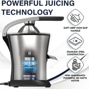 Eurolux Premium Electric Orange Juicer | Stainless Steel Citrus Squeezer With New Ultra-Powerful Motor and Soft Grip Handle for Effortless Juicing, Auto Shutoff, Dishwasher-safe Parts, Pulp Control - Image 5