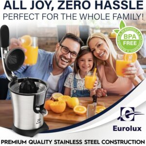 Eurolux Premium Electric Orange Juicer | Stainless Steel Citrus Squeezer With New Ultra-Powerful Motor and Soft Grip Handle for Effortless Juicing, Auto Shutoff, Dishwasher-safe Parts, Pulp Control - Image 6