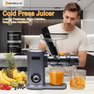 NEWBULIG Cold Press Juicer, Slow Masticating Juicer with 5.9" Large Feed Chute for Whole Vegetables & Fruits, Reverse Function & Dishwasher Safe Parts, High Juice Yield, Silver - Image 2
