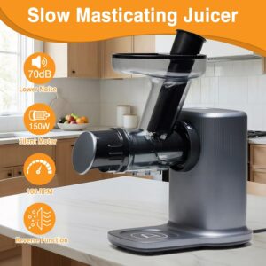 NEWBULIG Cold Press Juicer, Slow Masticating Juicer with 5.9" Large Feed Chute for Whole Vegetables & Fruits, Reverse Function & Dishwasher Safe Parts, High Juice Yield, Silver - Image 4