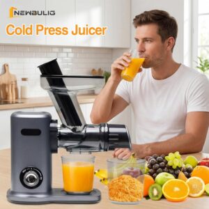 NEWBULIG Cold Press Juicer, Slow Masticating Juicer with 5.9" Large Feed Chute for Whole Vegetables & Fruits, Reverse Function & Dishwasher Safe Parts, High Juice Yield, Silver - Image 8