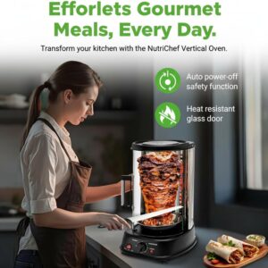 NutriChef Vertical Rotating Shawarma Oven - Rotisserie, Shawarma, & Kebab Machine - Stain-Resistant, Energy-Efficient - Heat-Resistant Door - Includes Kebab Rack with 7 Skewers - Stainless Steel - Image 5