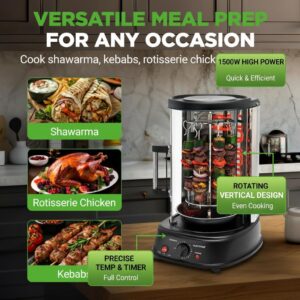 NutriChef Vertical Rotating Shawarma Oven - Rotisserie, Shawarma, & Kebab Machine - Stain-Resistant, Energy-Efficient - Heat-Resistant Door - Includes Kebab Rack with 7 Skewers - Stainless Steel - Image 6