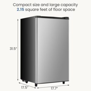 DUMOS 3.2 Cu.Ft Mini Fridge with Freezer, Single Door Refrigerator with Adjustable Thermostat, Compact Small Fridge for Bedroom, Office, Dorm, Silver Single Door - Image 2