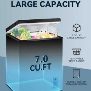 7.0 Cu Ft Chest Freezer - Energy Saving Quiet Top Open Door Mini Freezer Adjustable 6 Thermostat - Compact Small Deep Freezer w/Removable Basket and Defrost Water Drain for Home/Apartment/Garage - Image 4