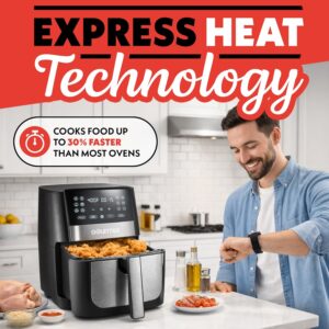 Gourmia 8 Qt Digital Air Fryer GAF826 – XL Capacity with 12 One-Touch Presets, Nonstick Dishwasher Safe Basket, Oil-Free Cooking, ETL-Certified, Sleek Black Finish - Image 6