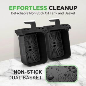 Nutrichef Double Basket Air Fryer 8.8 QT | Family Size Oil Free Airfryer with Transparent Window | 9-1 Preset Cooking Options | 360° Hot Air Circulation Technology | 4.4 QTs per Basket | Black - Image 3