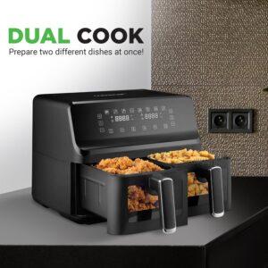 Nutrichef Double Basket Air Fryer 8.8 QT | Family Size Oil Free Airfryer with Transparent Window | 9-1 Preset Cooking Options | 360° Hot Air Circulation Technology | 4.4 QTs per Basket | Black - Image 5