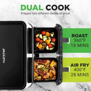 Nutrichef Double Basket Air Fryer 8.8 QT | Family Size Oil Free Airfryer with Transparent Window | 9-1 Preset Cooking Options | 360° Hot Air Circulation Technology | 4.4 QTs per Basket | Black - Image 6