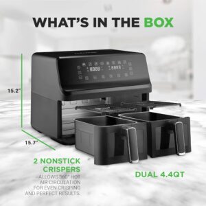 Nutrichef Double Basket Air Fryer 8.8 QT | Family Size Oil Free Airfryer with Transparent Window | 9-1 Preset Cooking Options | 360° Hot Air Circulation Technology | 4.4 QTs per Basket | Black - Image 7