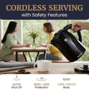 Elite Gourmet EKT5051 1.7L Electric Water Kettle, BPA-Free, Fast Boil, Auto Shut-Off, Boil-dry Protection, 360° Swivel Base with Cordless Serving, Clear-view Window with Water Level Markings, Black - Image 4