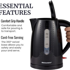 Elite Gourmet EKT5051 1.7L Electric Water Kettle, BPA-Free, Fast Boil, Auto Shut-Off, Boil-dry Protection, 360° Swivel Base with Cordless Serving, Clear-view Window with Water Level Markings, Black - Image 5