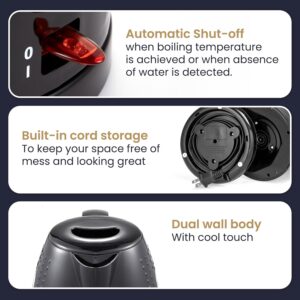 Elite Gourmet EKT5051 1.7L Electric Water Kettle, BPA-Free, Fast Boil, Auto Shut-Off, Boil-dry Protection, 360° Swivel Base with Cordless Serving, Clear-view Window with Water Level Markings, Black - Image 8