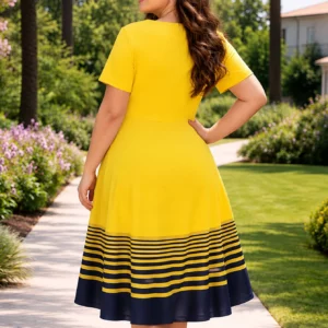 Women Plus Size Summer Sleeveless Crew Neck Midi Dress Color Block Stripe Hem Casual Vacation Party A-Line Vestidos - Image 6