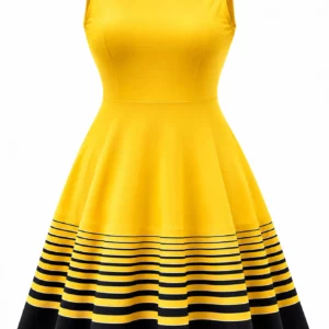 Women Plus Size Summer Sleeveless Crew Neck Midi Dress Color Block Stripe Hem Casual Vacation Party A-Line Vestidos - Image 5