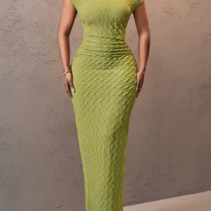 Women's sexy asymmetrical off-shoulder sleeveless fitted bodycon long dress, for vacation, dating, and fashionable commuting - Image 4