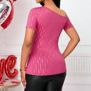 Sexy One Shoulder Cutout Top - Hot Pink Going Out Tops for Women Party, Chic Twist Front Summer Shirt Clubwear Y2K Blouse - Image 2