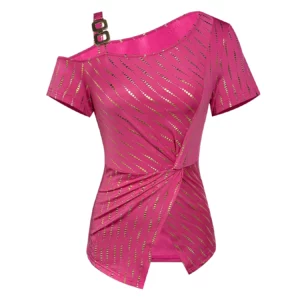 Sexy One Shoulder Cutout Top - Hot Pink Going Out Tops for Women Party, Chic Twist Front Summer Shirt Clubwear Y2K Blouse - Image 4