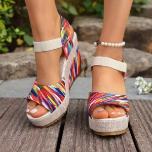 Summer Round Toe Color-block Sexy Comfortable Non-slip Casual Wedge Sandals Fashion New Buckle Sandals for Women - Image 6