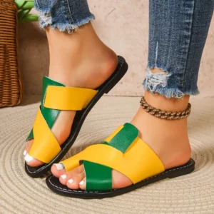 2026 New Ladies' Flat Sandals, Color Blocked Toe Sandals, Casual Summer Outdoor Sandals - Image 1