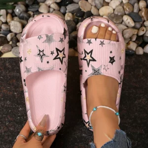Summer Stars Printed Couple Slippers Women Eva Soft Platform Cloud Slippers Woman Comfort Thick Sole Non Slip Beach Flip Flops - Image 2