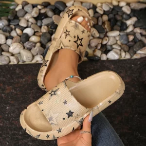 Summer Stars Printed Couple Slippers Women Eva Soft Platform Cloud Slippers Woman Comfort Thick Sole Non Slip Beach Flip Flops - Image 3