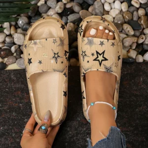 Summer Stars Printed Couple Slippers Women Eva Soft Platform Cloud Slippers Woman Comfort Thick Sole Non Slip Beach Flip Flops - Image 4