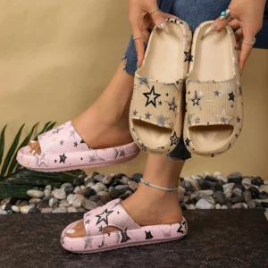 Summer Stars Printed Couple Slippers Women Eva Soft Platform Cloud Slippers Woman Comfort Thick Sole Non Slip Beach Flip Flops - Image 5