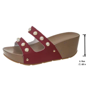 Pearl Decor White Wedge Sandals for Women 2026 Summer Thick Sole Platform Sandals Woman Plus Size 43 Non-slip Beach Slippers - Image 6